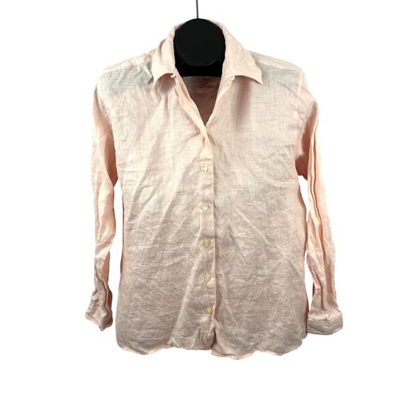 Vintage Talbots Irish Linen Long Sleeve Button Up Shirt Light Pink Womens Sz 10 - Picture 1 of 9